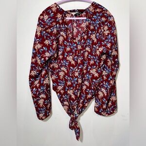 EUC MADEWELL Floral Front-Tie Waist Blouse - large